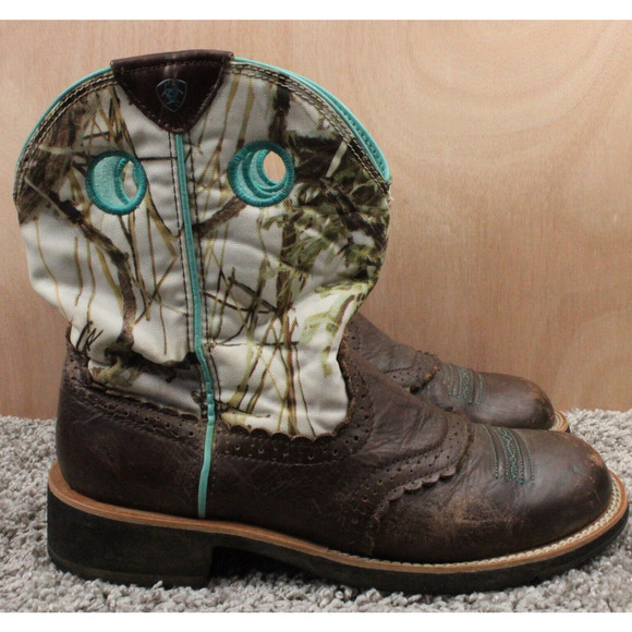 Ariat Shoes - Ariat Fatbaby Cowgirl Boots Womans 9.5B Brown White Camouflaged Leather Western